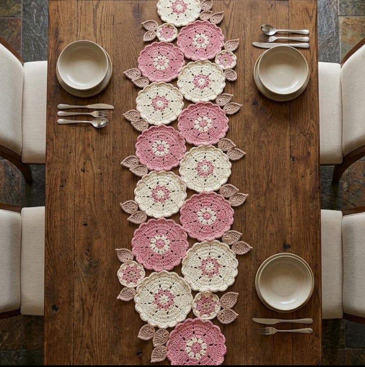 Daisy Bloom Crochet Table Runner