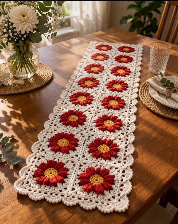 Daisy Bloom Crochet Table Runner