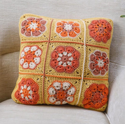 Handmade Crochet Granny Square Cushion Cover – Floral Boho Throw Pillow Cover